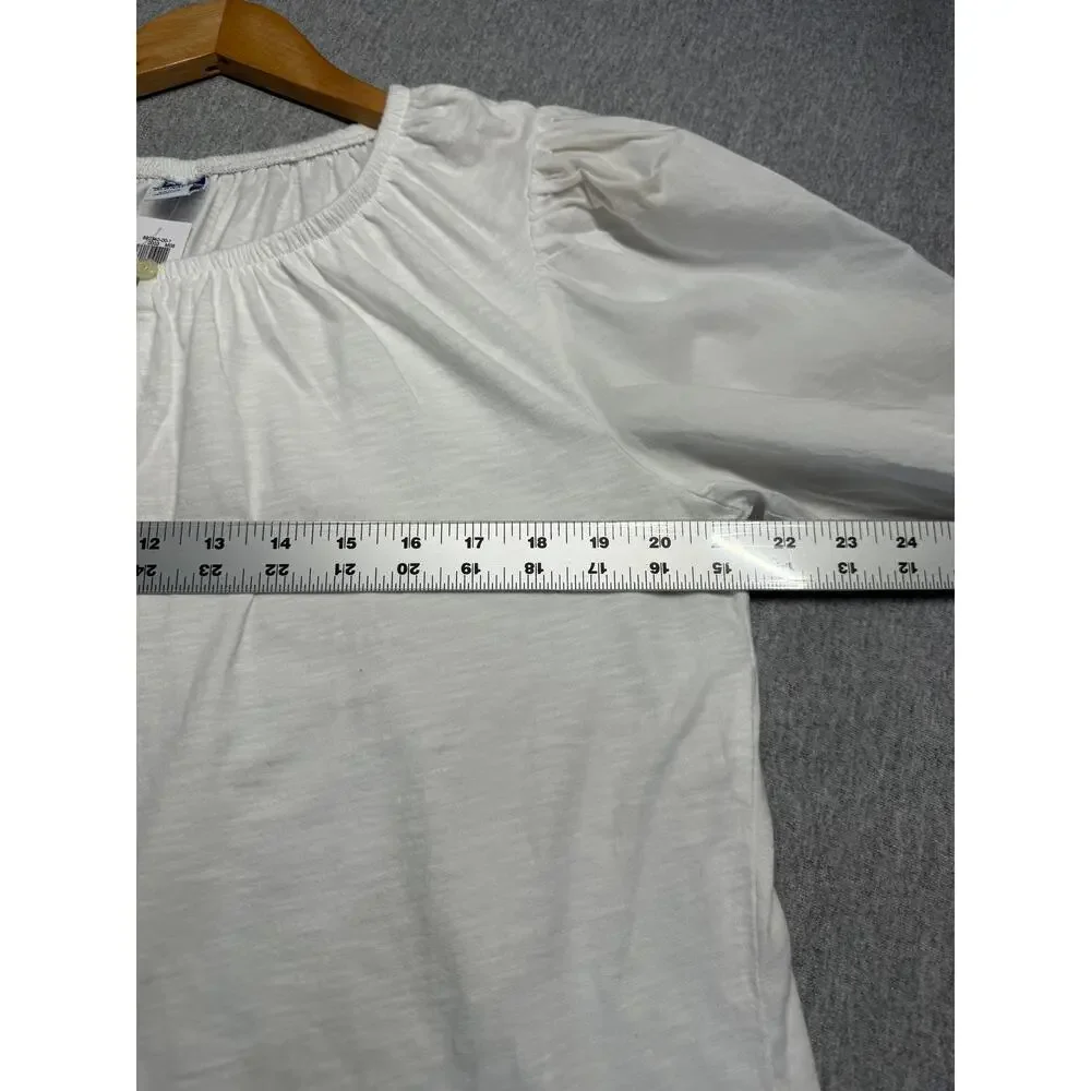 White Peasant Blouse Shirt Puff Sleeves Woven Cotton Tie Front NEW WITH TAGS L